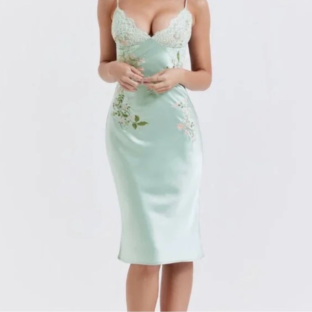 House of CB Light Jade Fallon Embroidered Slip Dress